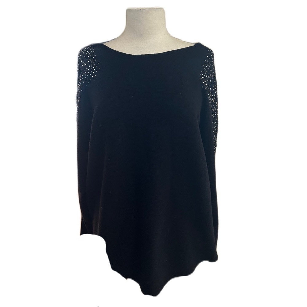Liv Milano Black Sweater w/Rhinestone Open Lattice Sleeves Size 1X New with Tags